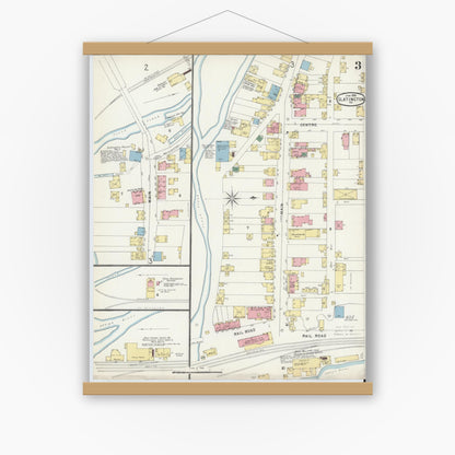 Old map wall art mockup — magnetic wood frame on white wall — Sanborn Fire Insurance Map from Slatington, Lehigh County, Pennsylvania (1896), Sheet #0003