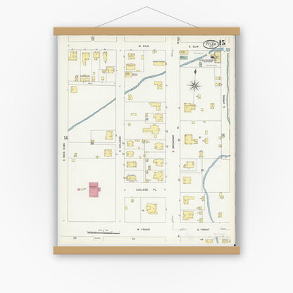 Old map wall art mockup — magnetic wood frame on white wall — Sanborn Fire Insurance Map from Tyler, Smith County, Texas (1907), Sheet #0015