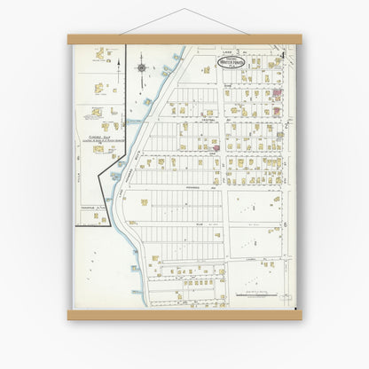 Old map wall art mockup — magnetic wood frame on white wall — Sanborn Fire Insurance Map from Winter Haven, Polk County, Florida (1919), Sheet #0004