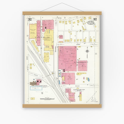 Old map wall art mockup — magnetic wood frame on white wall — Sanborn Fire Insurance Map from Salem, Columbiana County, Ohio (1926), Sheet #0032