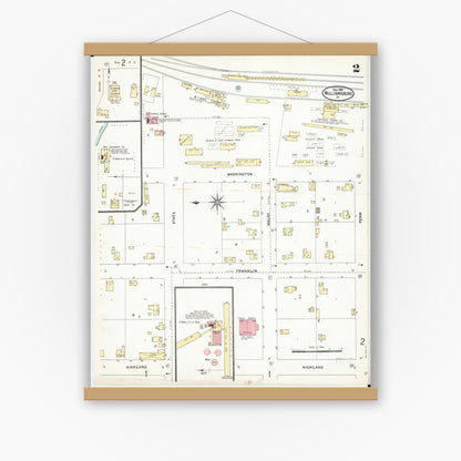 Old map wall art mockup — magnetic wood frame on white wall — Sanborn Fire Insurance Map from Williamsburg, Iowa County, Iowa (1906), Sheet #0002