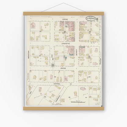 Old map wall art mockup — magnetic wood frame on white wall — Sanborn Fire Insurance Map from Lagrange, LaGrange County, Indiana (1887), Sheet #0002