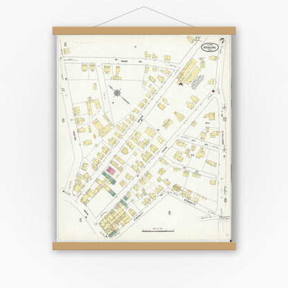 Old map wall art mockup — magnetic wood frame on white wall — Sanborn Fire Insurance Map from Woburn, Middlesex County, Massachusetts (1910), Sheet #0007