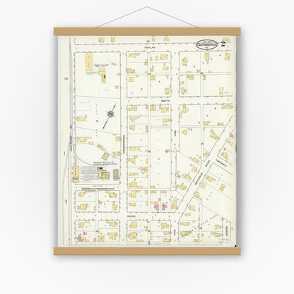 Old map wall art mockup — magnetic wood frame on white wall — Sanborn Fire Insurance Map from Crothersville, Jackson County, Indiana (1916), Sheet #0002