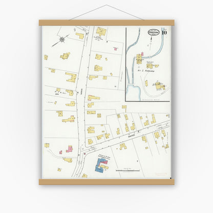 Old map wall art mockup — magnetic wood frame on white wall — Sanborn Fire Insurance Map from Hingham, Plymouth County, Massachusetts (1921), Sheet #0010