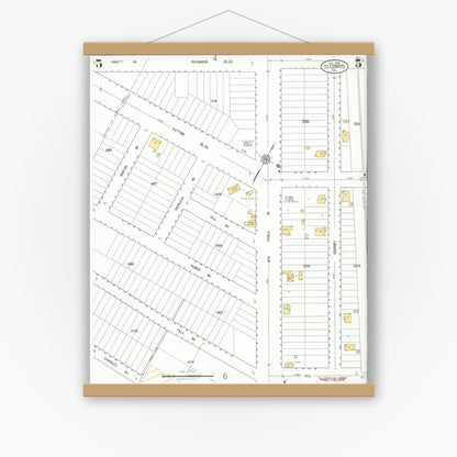 Old map wall art mockup — magnetic wood frame on white wall — Sanborn Fire Insurance Map from El Cerrito, Contra Costa County, California (1926), Sheet #0005