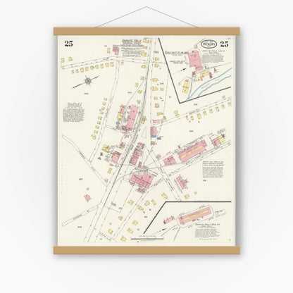 Old map wall art mockup — magnetic wood frame on white wall — Sanborn Fire Insurance Map from Hickory, Catawba County, North Carolina (1925), Sheet #0025