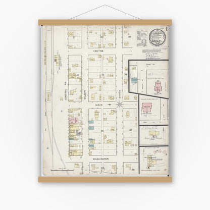 Old map wall art mockup — magnetic wood frame on white wall — Sanborn Fire Insurance Map from Tuscola, Douglas County, Illinois (1887) - Complete Map Set
