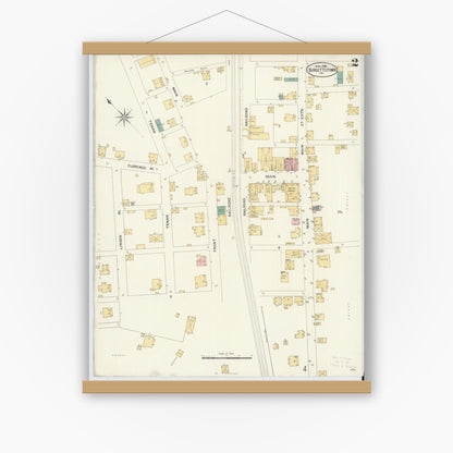 Old map wall art mockup — magnetic wood frame on white wall — Sanborn Fire Insurance Map from Burgettstown, Washington County, Pennsylvania (1908), Sheet #0002