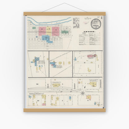 Old map wall art mockup — magnetic wood frame on white wall — Sanborn Fire Insurance Map from Shakopee, Scott County, Minnesota (1890), Sheet #0001