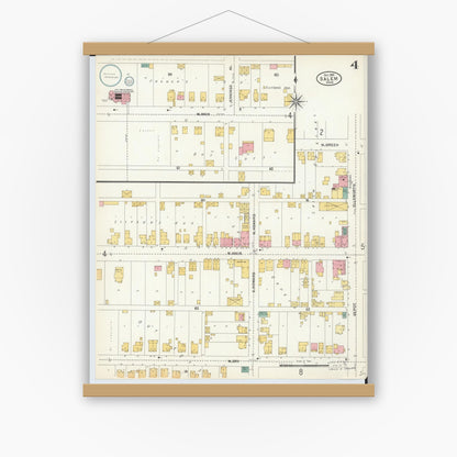 Old map wall art mockup — magnetic wood frame on white wall — Sanborn Fire Insurance Map from Salem, Columbiana County, Ohio (1903), Sheet #0004