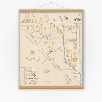 Old map wall art mockup — magnetic wood frame on white wall — Sanborn Fire Insurance Map from Wellsboro, Tioga County, Pennsylvania (1922), Sheet #0003