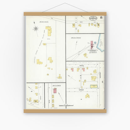 Old map wall art mockup — magnetic wood frame on white wall — Sanborn Fire Insurance Map from Henderson, Vance County, North Carolina (1901), Sheet #0008