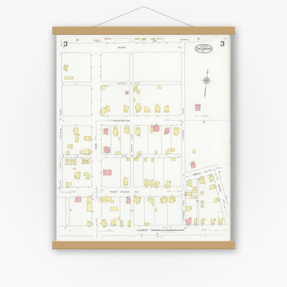 Old map wall art mockup — magnetic wood frame on white wall — Sanborn Fire Insurance Map from Saltsburg, Indiana County, Pennsylvania (1927), Sheet #0003
