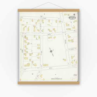 Old map wall art mockup — magnetic wood frame on white wall — Sanborn Fire Insurance Map from Winchendon, Worcester County, Massachusetts (1914), Sheet #0006