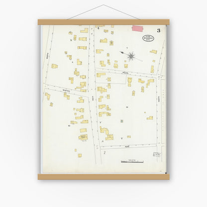 Old map wall art mockup — magnetic wood frame on white wall — Sanborn Fire Insurance Map from Hyannis, Barnstable County, Massachusetts (1906), Sheet #0003