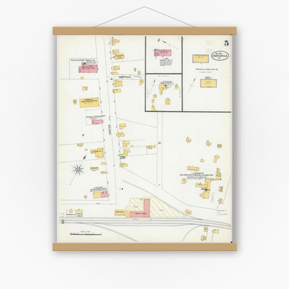 Old map wall art mockup — magnetic wood frame on white wall — Sanborn Fire Insurance Map from Statesville, Iredell County, North Carolina (1900), Sheet #0005