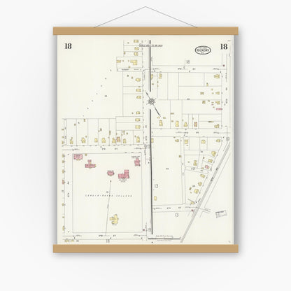 Old map wall art mockup — magnetic wood frame on white wall — Sanborn Fire Insurance Map from Hickory, Catawba County, North Carolina (1925), Sheet #0018