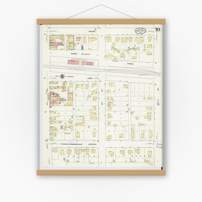 Old map wall art mockup — magnetic wood frame on white wall — Sanborn Fire Insurance Map from Antigo, Langlade County, Wisconsin (1909), Sheet #0010