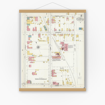 Old map wall art mockup — magnetic wood frame on white wall — Sanborn Fire Insurance Map from Winchester, Independent Cities, Virginia (1903), Sheet #0005