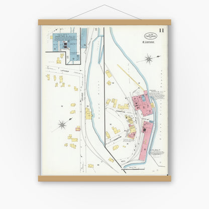 Old map wall art mockup — magnetic wood frame on white wall — Sanborn Fire Insurance Map from Carthage, Jefferson County, New York (1908), Sheet #0011