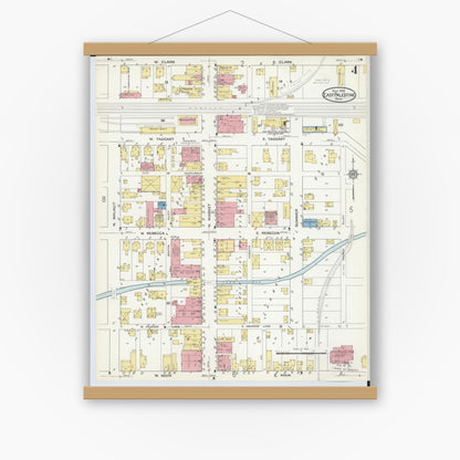 Old map wall art mockup — magnetic wood frame on white wall — Sanborn Fire Insurance Map from East Palestine, Columbiana County, Ohio (1915), Sheet #0004