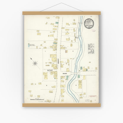 Old map wall art mockup — magnetic wood frame on white wall — Sanborn Fire Insurance Map from Arroyo Grande, San Luis Obispo County, California (1890), Sheet #0001