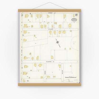 Old map wall art mockup — magnetic wood frame on white wall — Sanborn Fire Insurance Map from Live Oak, Suwanee County, Florida (1912), Sheet #0017