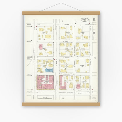 Old map wall art mockup — magnetic wood frame on white wall — Sanborn Fire Insurance Map from Gainesville, Alachua County, Florida (1913), Sheet #0011