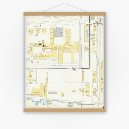 Old map wall art mockup — magnetic wood frame on white wall — Sanborn Fire Insurance Map from West Palm Beach, Dade County, Florida (1903), Sheet #0006