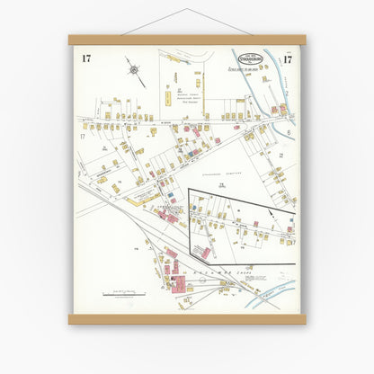 Old map wall art mockup — magnetic wood frame on white wall — Sanborn Fire Insurance Map from Stroudsburg, Monroe County, Pennsylvania (1923), Sheet #0017