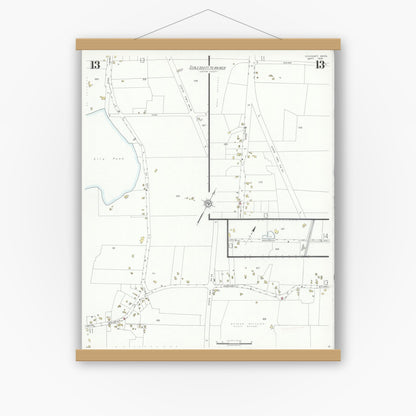 Old map wall art mockup — magnetic wood frame on white wall — Sanborn Fire Insurance Map from Cohasset, Norfolk County, Massachusetts (1935), Sheet #0013