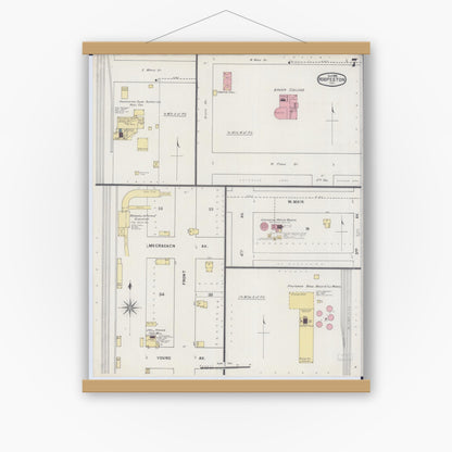 Old map wall art mockup — magnetic wood frame on white wall — Sanborn Fire Insurance Map from Hoopeston, Vermilion County, Illinois (1895), Sheet #0007