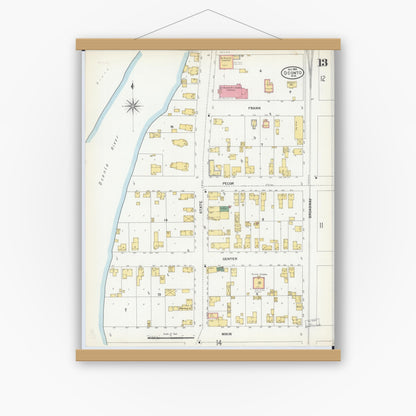 Old map wall art mockup — magnetic wood frame on white wall — Sanborn Fire Insurance Map from Oconto, Oconto County, Wisconsin (1904), Sheet #0013