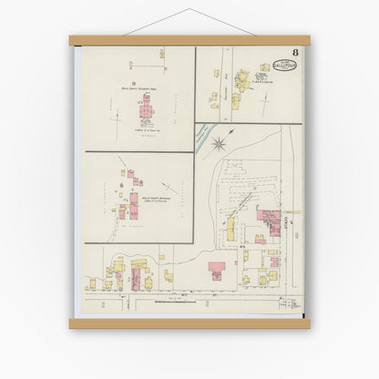 Old map wall art mockup — magnetic wood frame on white wall — Sanborn Fire Insurance Map from Gallipolis, Gallia County, Ohio (1895), Sheet #0008