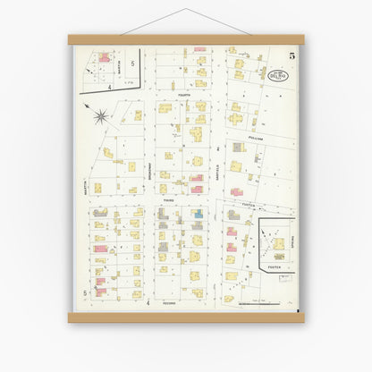Old map wall art mockup — magnetic wood frame on white wall — Sanborn Fire Insurance Map from Del Rio, Val Verde County, Texas (1909), Sheet #0005