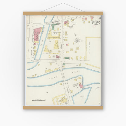 Old map wall art mockup — magnetic wood frame on white wall — Sanborn Fire Insurance Map from Lyons, Wayne County, New York (1894), Sheet #0009