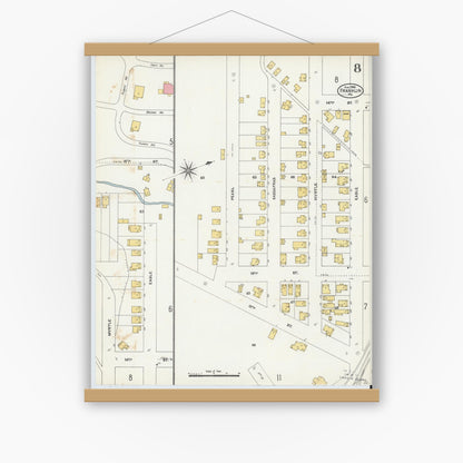 Old map wall art mockup — magnetic wood frame on white wall — Sanborn Fire Insurance Map from Franklin, Venango County, Pennsylvania (1906), Sheet #0008