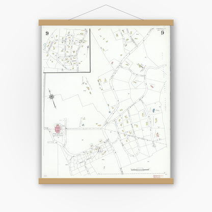 Old map wall art mockup — magnetic wood frame on white wall — Sanborn Fire Insurance Map from Chappaqua, Westchester County, New York (1939), Sheet #0009
