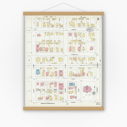 Old map wall art mockup — magnetic wood frame on white wall — Sanborn Fire Insurance Map from Wabash, Wabash County, Indiana (1901), Sheet #0003