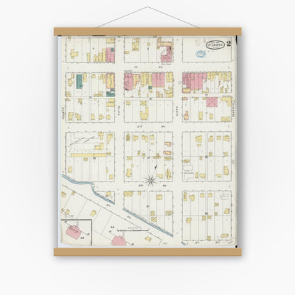 Old map wall art mockup — magnetic wood frame on white wall — Sanborn Fire Insurance Map from Saint James, Watonwan County, Minnesota (1894), Sheet #0002