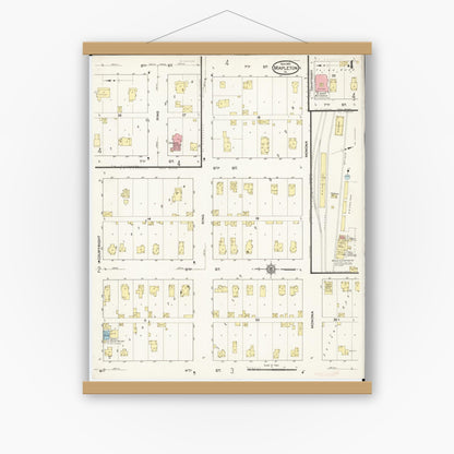 Old map wall art mockup — magnetic wood frame on white wall — Sanborn Fire Insurance Map from Mapleton, Monona County, Iowa (1915), Sheet #0004