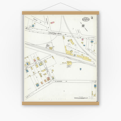 Old map wall art mockup — magnetic wood frame on white wall — Sanborn Fire Insurance Map from Glenside, Montgomery County, Pennsylvania (1920), Sheet #0003