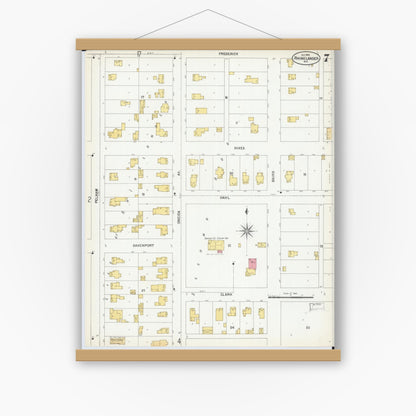 Old map wall art mockup — magnetic wood frame on white wall — Sanborn Fire Insurance Map from Rhinelander, Oneida County, Wisconsin (1900), Sheet #0007