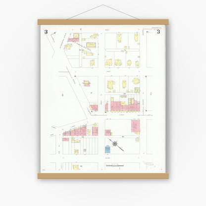 Old map wall art mockup — magnetic wood frame on white wall — Sanborn Fire Insurance Map from Crestview, Okaloosa County, Florida (1939), Sheet #0003