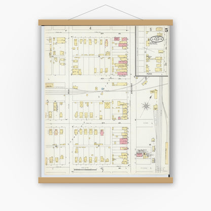 Old map wall art mockup — magnetic wood frame on white wall — Sanborn Fire Insurance Map from Lorain, Lorain County, Ohio (1896), Sheet #0005
