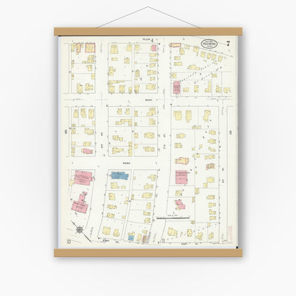 Old map wall art mockup — magnetic wood frame on white wall — Sanborn Fire Insurance Map from Red Wing, Goodhue County, Minnesota (1910), Sheet #0007