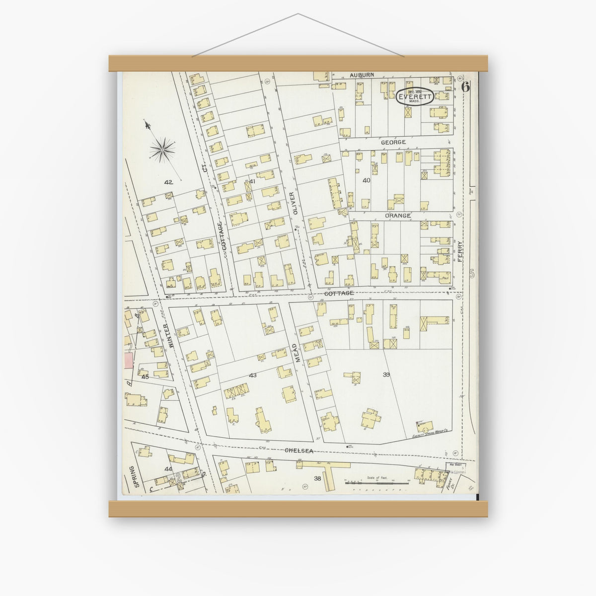Old map wall art mockup — magnetic wood frame on white wall — Sanborn Fire Insurance Map from Everett, Middlesex County, Massachusetts (1892), Sheet #0006