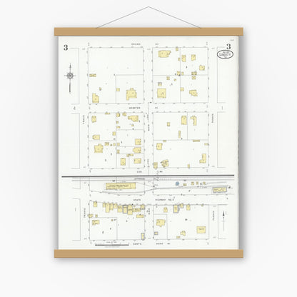 Old map wall art mockup — magnetic wood frame on white wall — Sanborn Fire Insurance Map from Liberty, Liberty County, Texas (1927), Sheet #0003