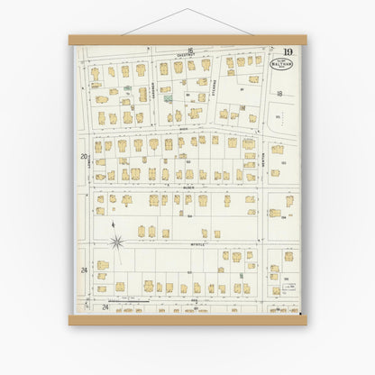 Old map wall art mockup — magnetic wood frame on white wall — Sanborn Fire Insurance Map from Waltham, Middlesex County, Massachusetts (1897), Sheet #0019
